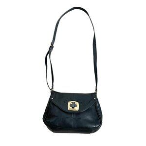 B Makowsky Leather Flap Top Cross Body Bag Lock Hardware Black Fashion Trendy